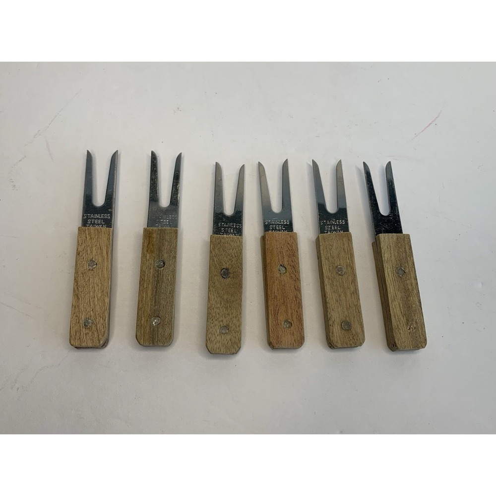 6 Vintage Wood Corn on the Cob Holders/Appetizer Forks Midcentury Modern/Retro - Picture 6 of 6
